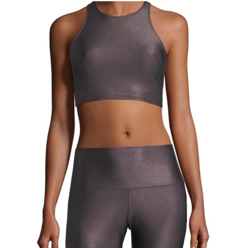 NWT Onzie Peek-A-Boo Racer Sports Bra High Neck Crop Top‎ Purple Size S/M